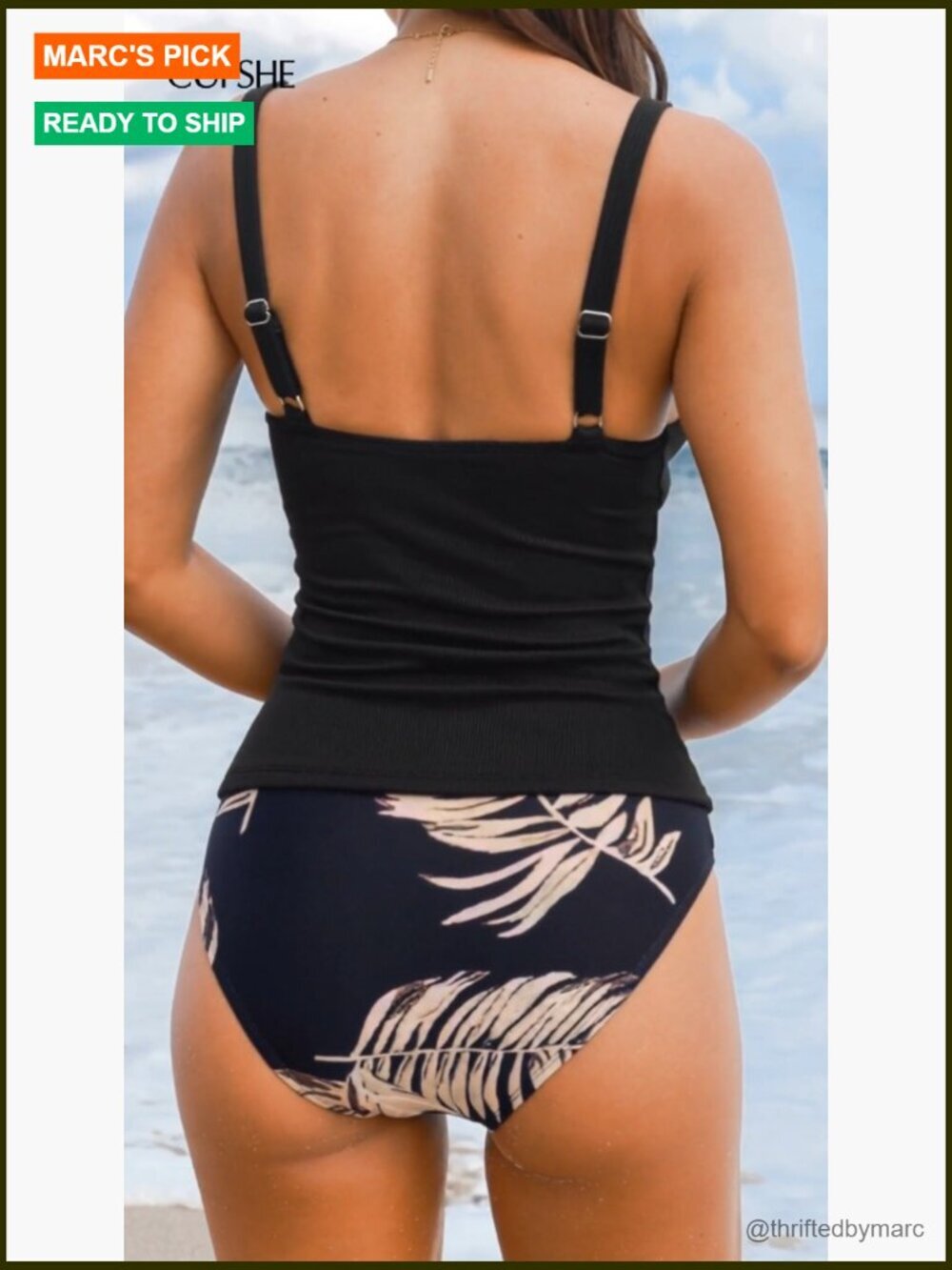 Women's Tankini Set Tummy Control Square Neck Adjustable Straps Ruched Ribbed - Picture 7 of 7
